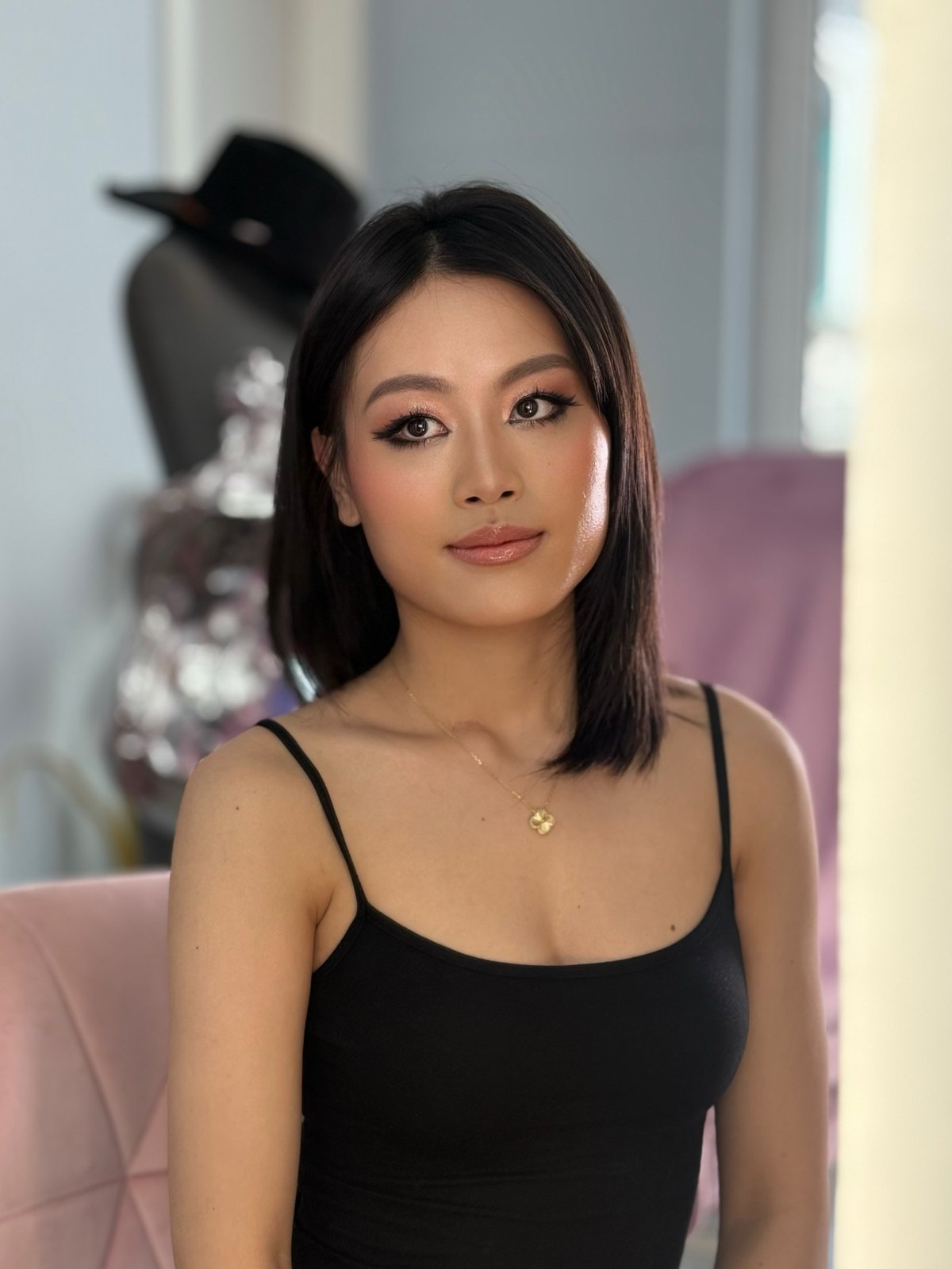 Soft glam with rose eye and glossy nude lip